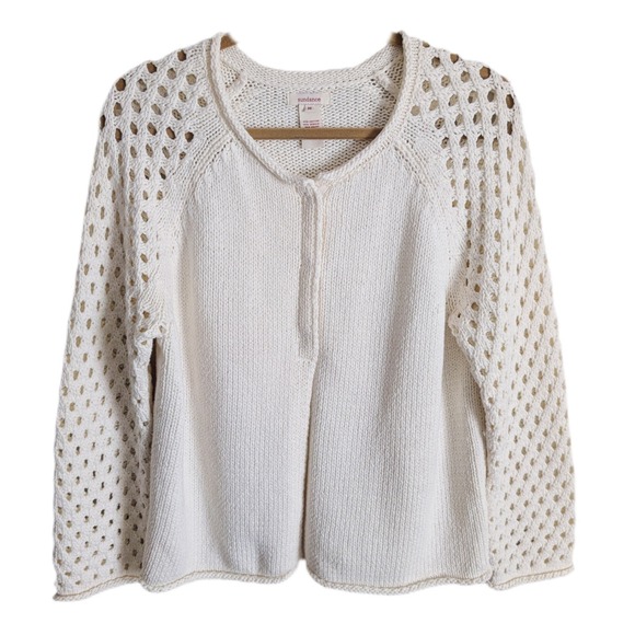 Sundance Cottage Romantic White Rolled Neck Crochet Sleeves Cardigan - Picture 1 of 7